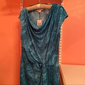 Michael Kors side ruched teal green/blue dress